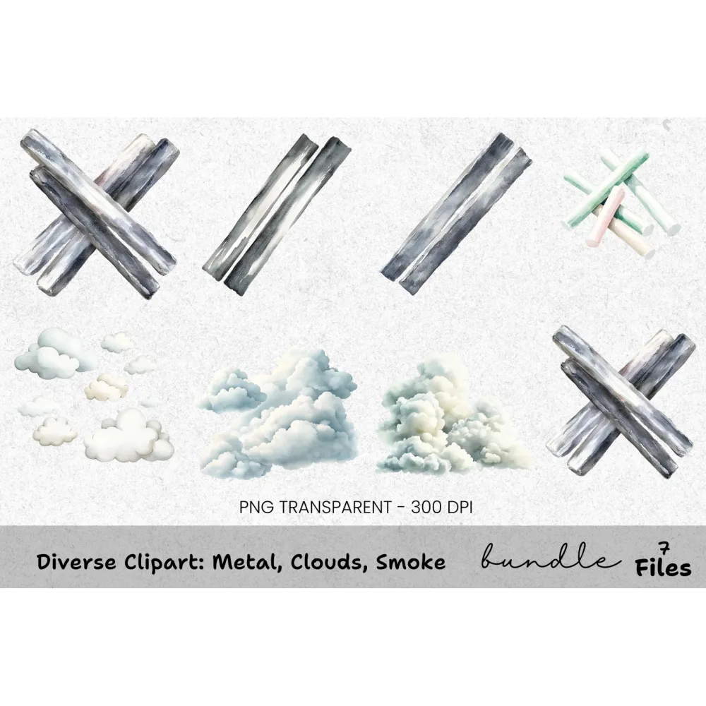 Diverse Metal Clouds Smoke Clipart Bundle