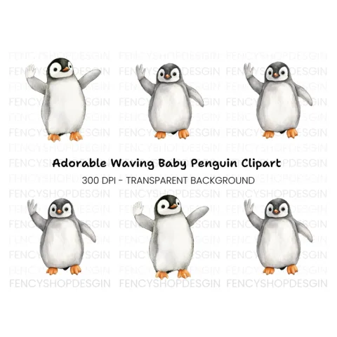 Waving Baby Penguin Clipart Bundle