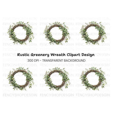 Rustic Greenery Wreath Clipart Bundle