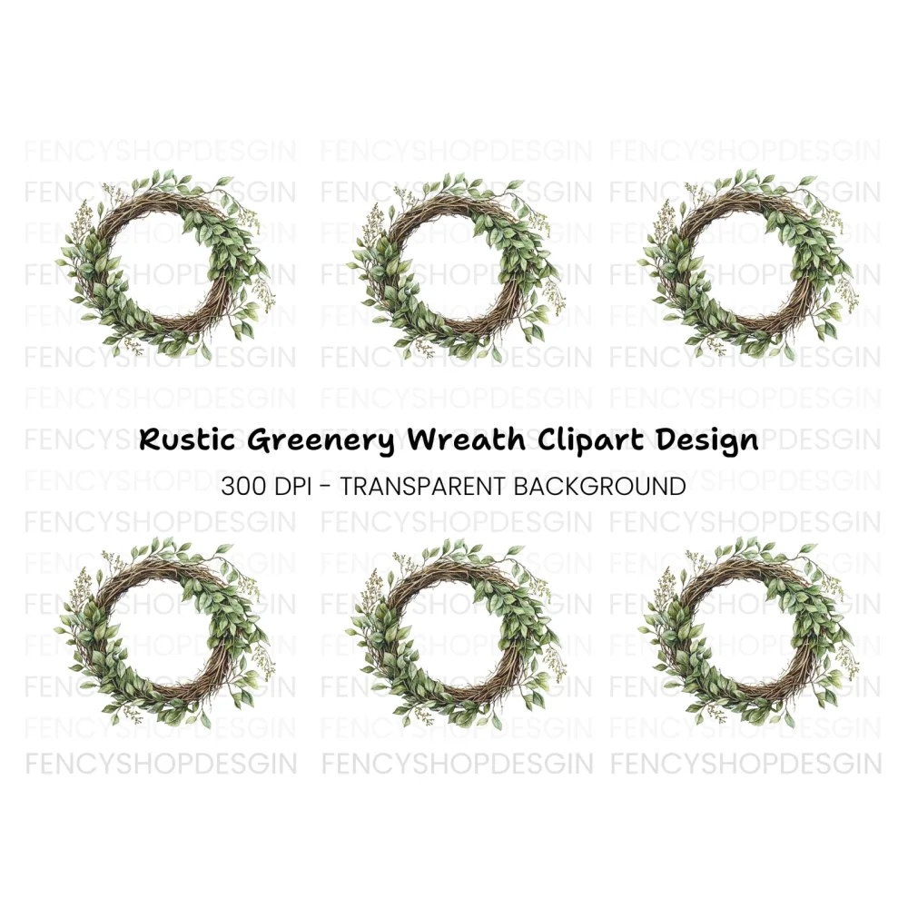Rustic Greenery Wreath Clipart Bundle