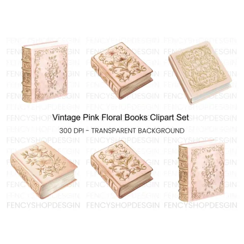 Ornate Pink and Gold Book Clipart Bundle