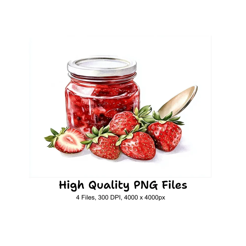 Strawberry Jam Jars with Fresh Strawberries Clipart Bundle