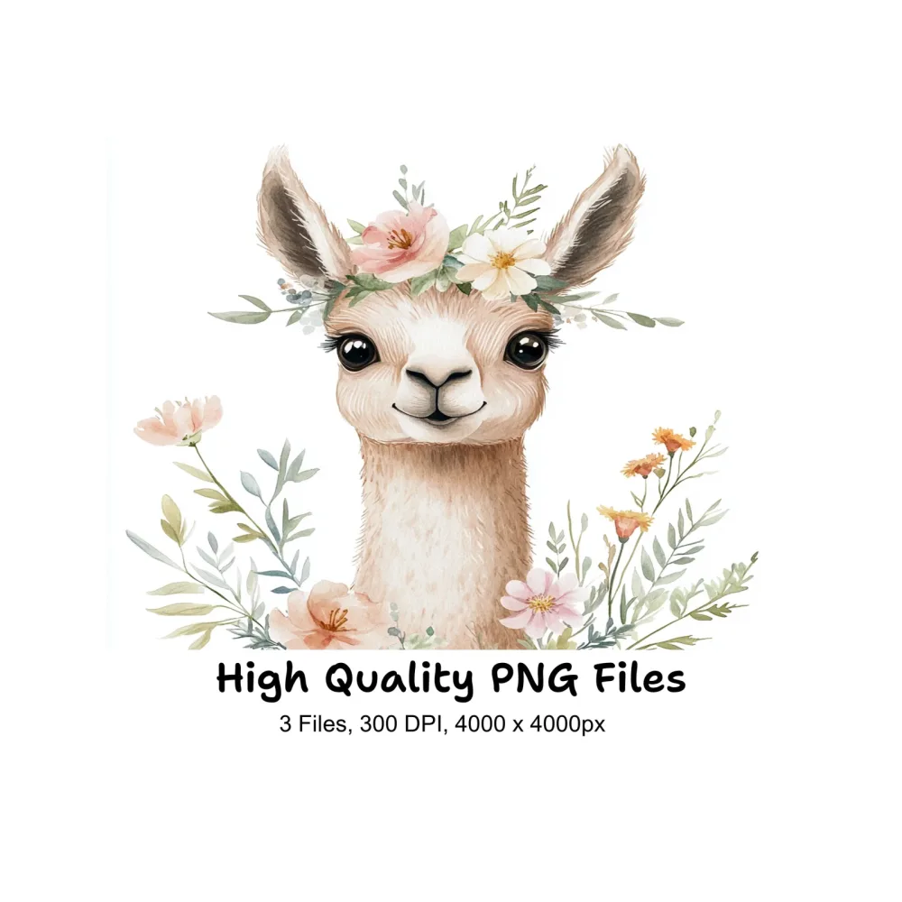 Cute Llama with Floral Accents Clipart Bundle