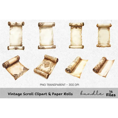 Vintage Scroll Rolls Clipart Bundle