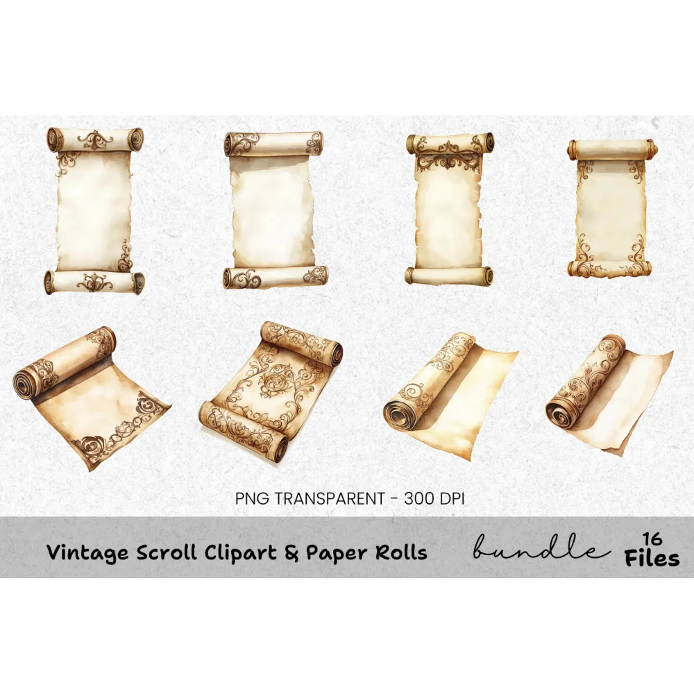 Vintage Scroll Rolls Clipart Bundle