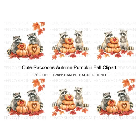 Autumn Raccoons with Pumpkin Clipart Bundle