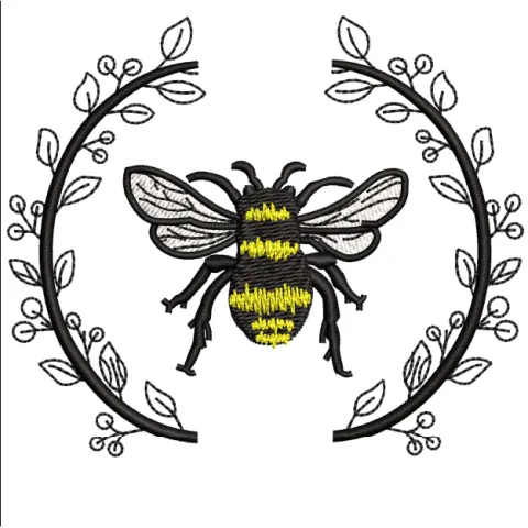 Bee With Flower Embroidery Design