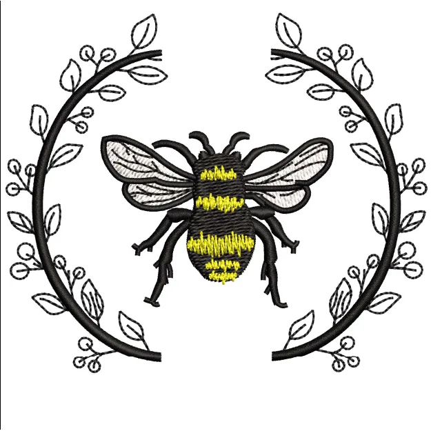 Bee With Flower Embroidery Design