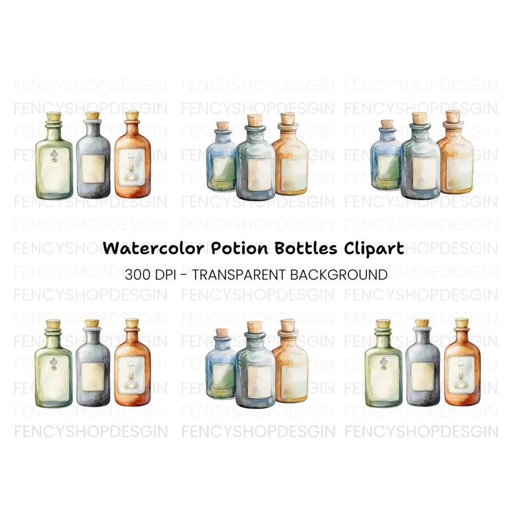 Vintage Potion Bottles Clipart Bundle