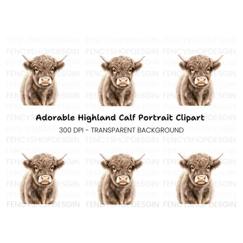 Cute Highland Calf Face Clipart Bundle