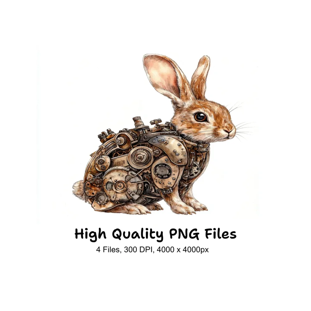 Rustic Steampunk Rabbit Clipart Bundle