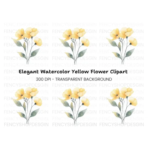 Elegant Yellow Poppies Clipart Bundle