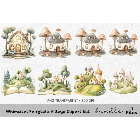 Whimsical Fairytale Village Clipart Bundle