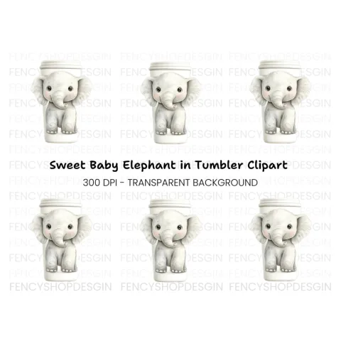 Sweet Elephant Hugging Coffee Cup Clipart Bundle