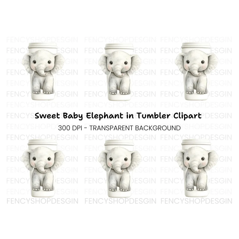 Sweet Elephant Hugging Coffee Cup Clipart Bundle