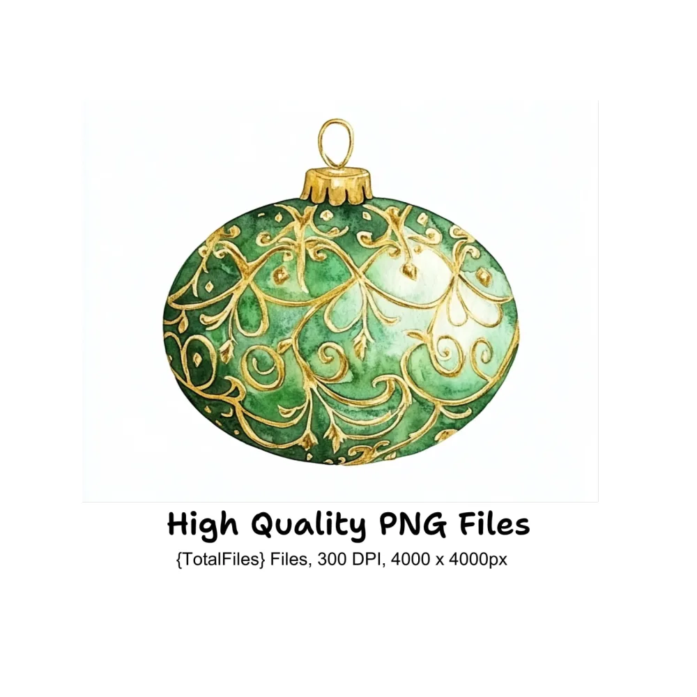Green Christmas Ornaments Clipart Bundle