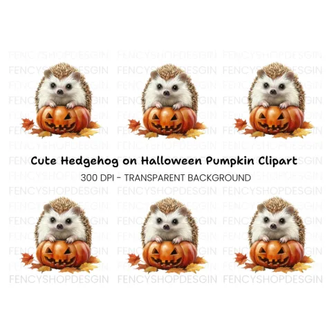 Cute Hedgehog Halloween Pumpkin Clipart Bundle