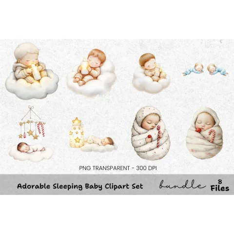 Sleeping Christmas Babies Clipart Bundle