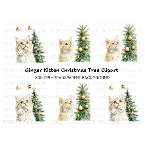 Christmas Cats with Festive Trees Clipart Bundle