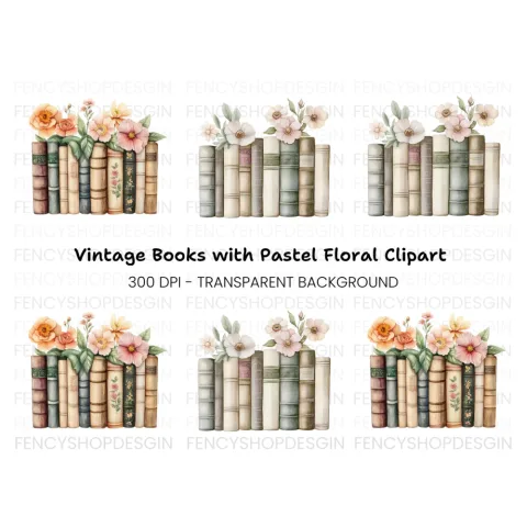 Floral Bookshelf Arrangement Clipart Bundle
