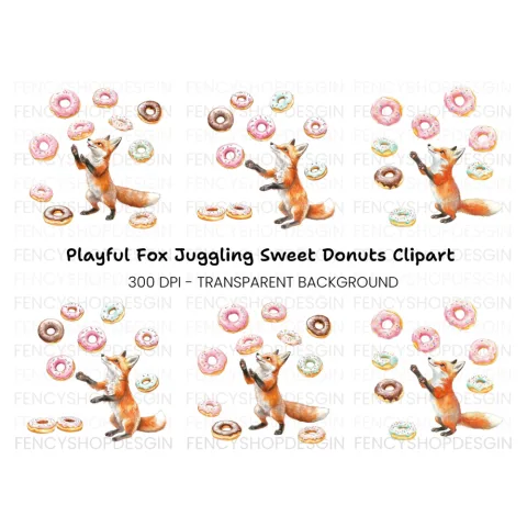 Playful Foxes and Donuts Clipart Bundle