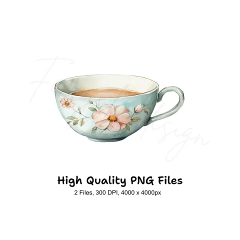 Elegant Floral Tea Cups Clipart Bundle