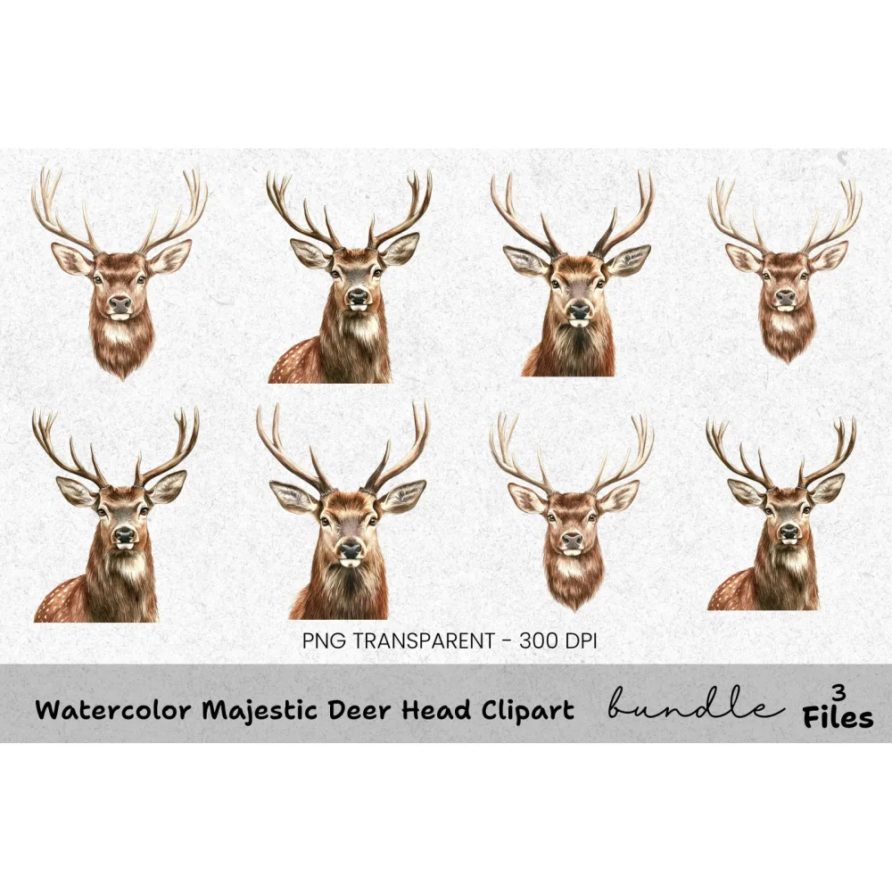 Majestic Deer Head Clipart Bundle