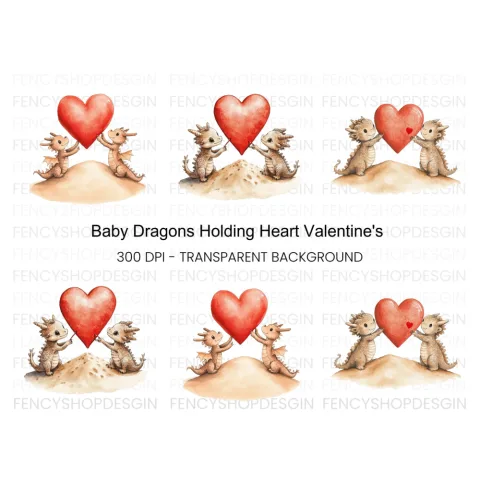 Baby Dragons with Hearts Clipart Bundle