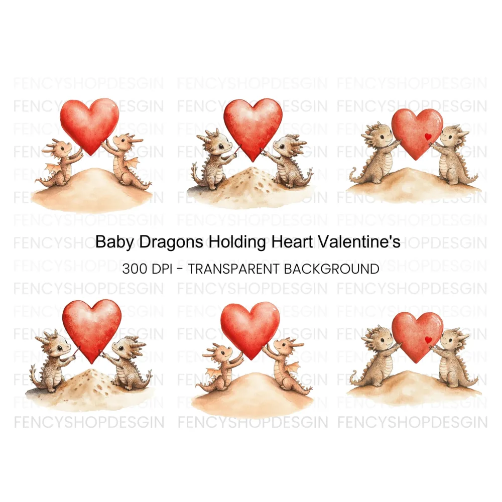 Baby Dragons with Hearts Clipart Bundle