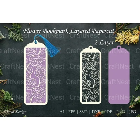 Flower Bookmarks Layered Papercut SVG