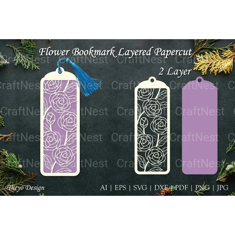 Flower Bookmarks Layered Papercut SVG