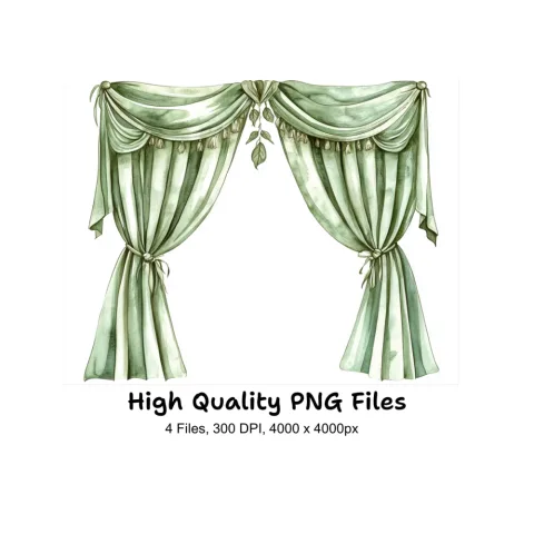 Elegant Green Curtains Clipart Bundle