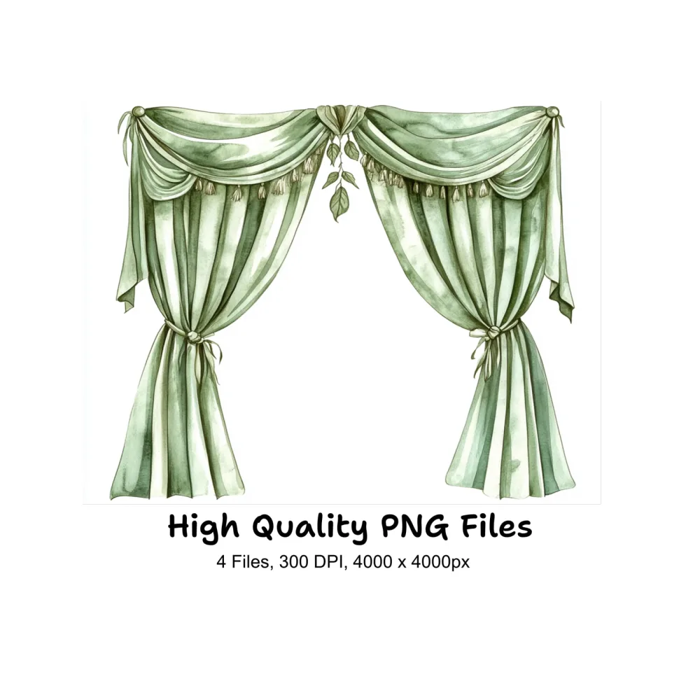Elegant Green Curtains Clipart Bundle