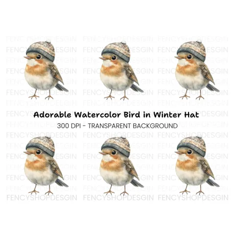 Cute Bird in Winter Hat Clipart Bundle