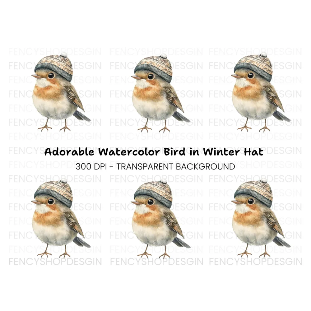 Cute Bird in Winter Hat Clipart Bundle