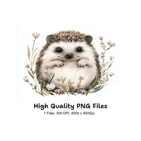 Happy Hedgehog in Wildflowers Clipart Bundle