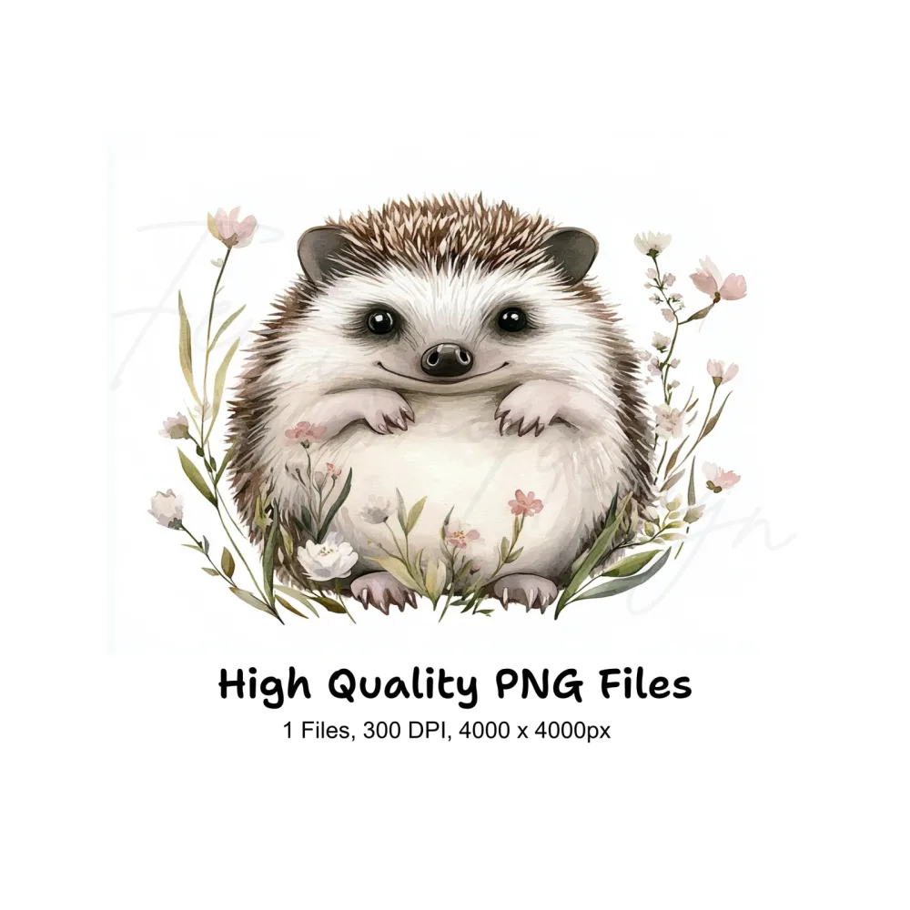 Happy Hedgehog in Wildflowers Clipart Bundle
