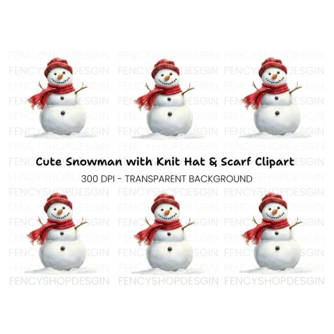Cute Snowman with Beanie and Scarf Clipart Bundle