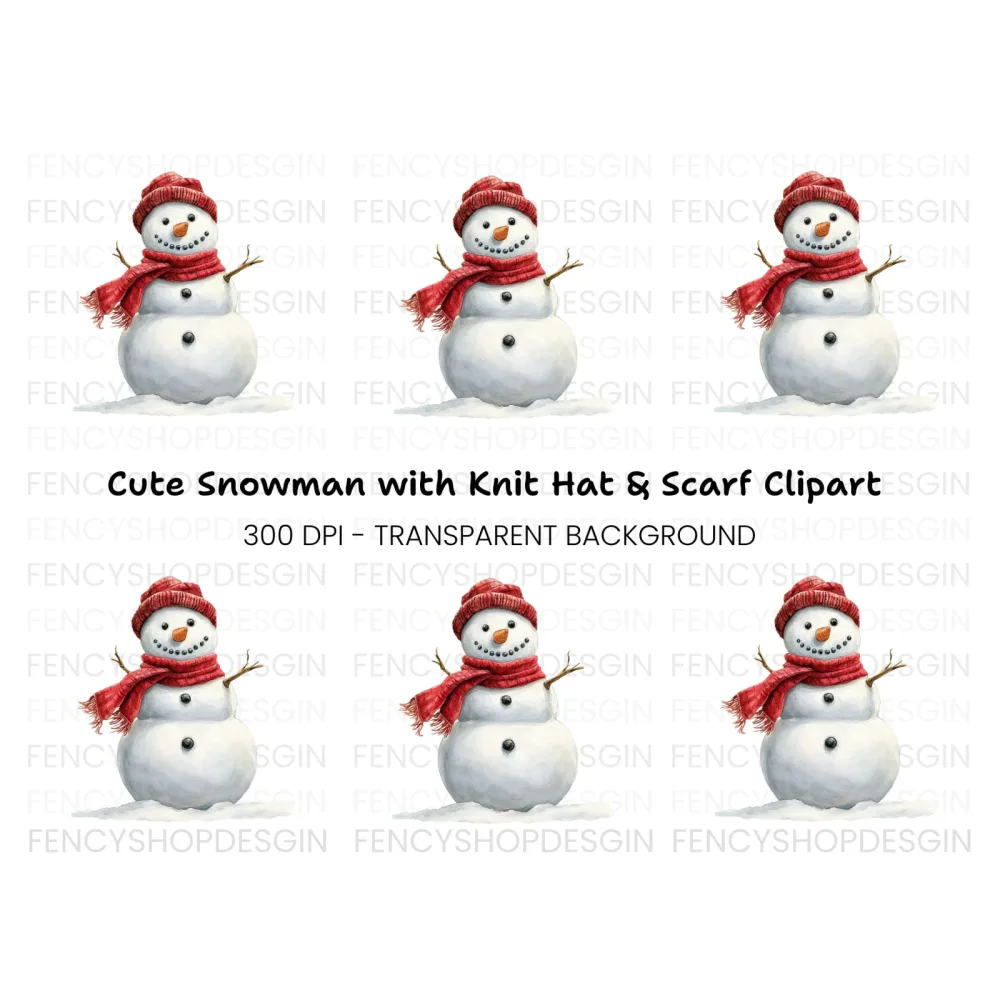 Cute Snowman with Beanie and Scarf Clipart Bundle