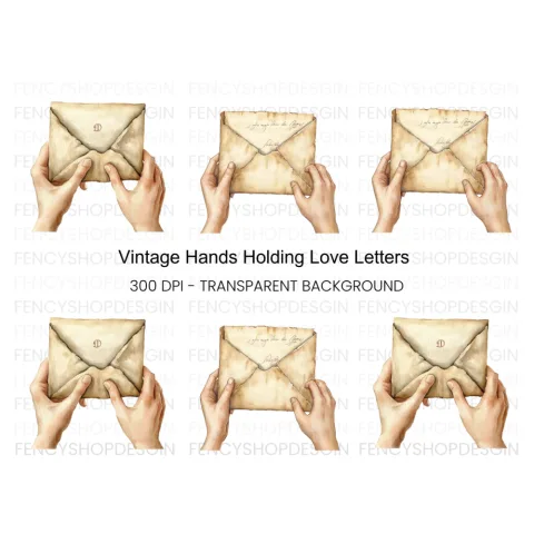 Vintage Letter Hands Clipart Bundle