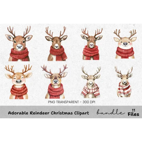 Adorable Reindeer Christmas Clipart Bundle