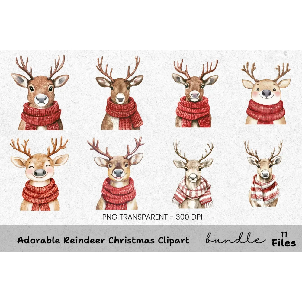 Adorable Reindeer Christmas Clipart Bundle