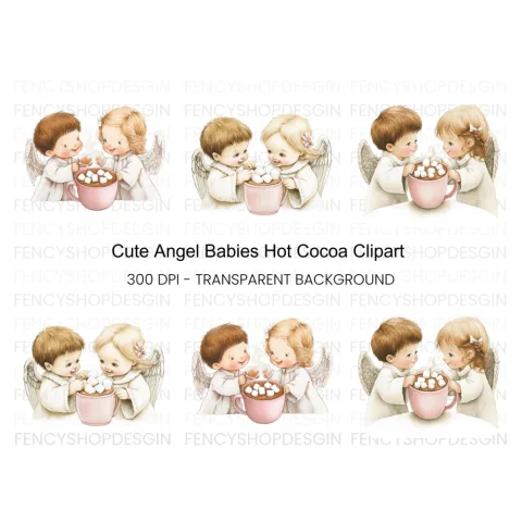 Cute Angels with Hot Cocoa Clipart Bundle