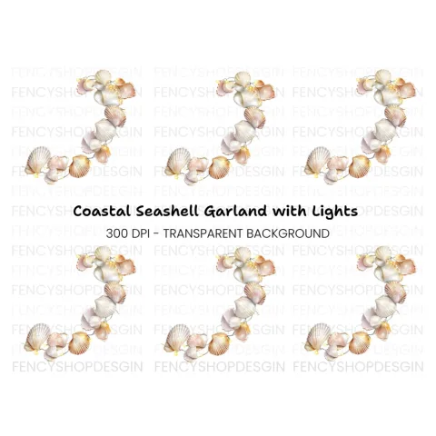 Shimmering Seashell Garland Clipart Bundle