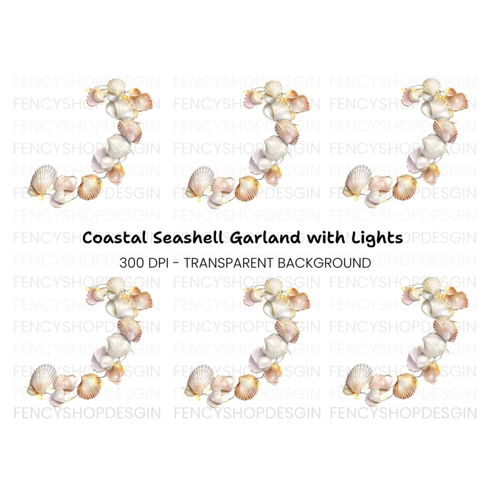 Shimmering Seashell Garland Clipart Bundle