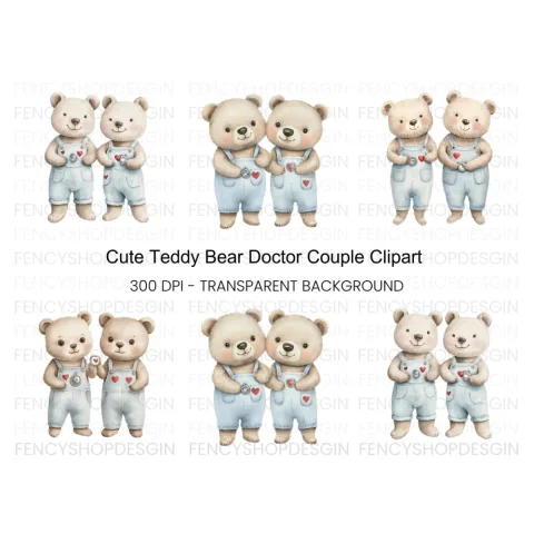 Cute Teddy Bear Twins Clipart Bundle