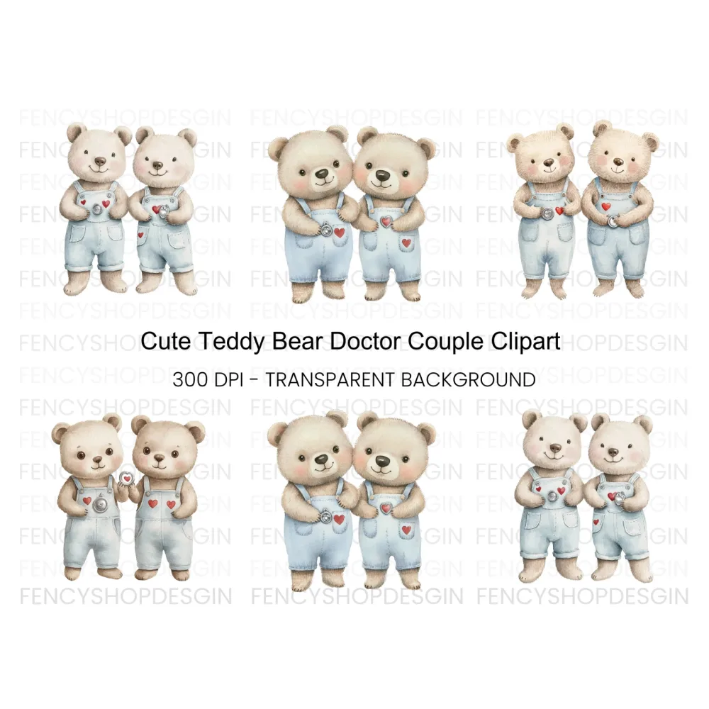 Cute Teddy Bear Twins Clipart Bundle