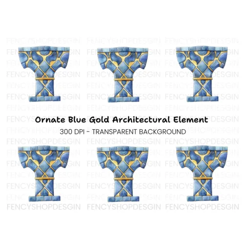 Blue Gold Ornate Column Clipart Bundle