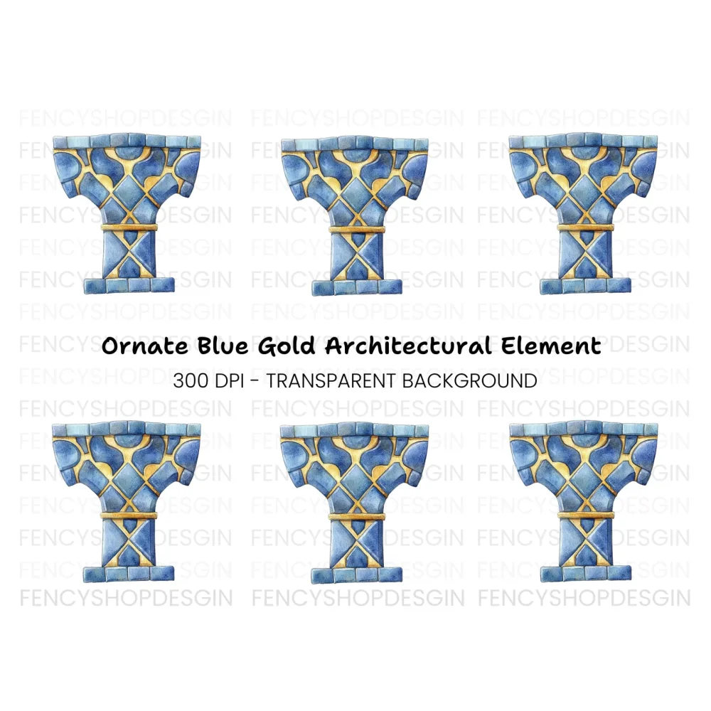 Blue Gold Ornate Column Clipart Bundle