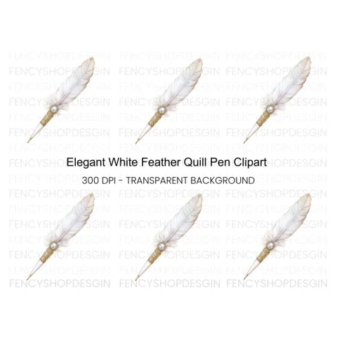 Elegant White Feather Quill Pen Clipart Bundle